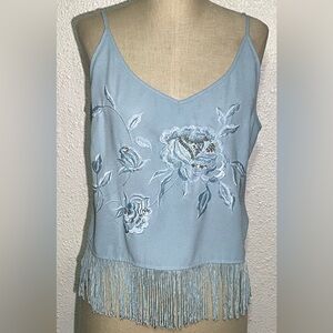 Together women’s Embroidered Blue Fringe Women Top size 14